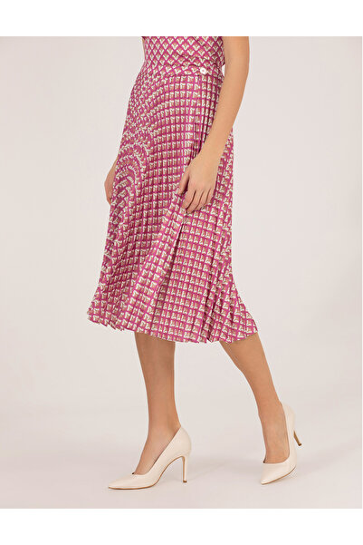 Pierre Cardin Pink Patterned Pleated Midi Skirt 50269324-Vr023