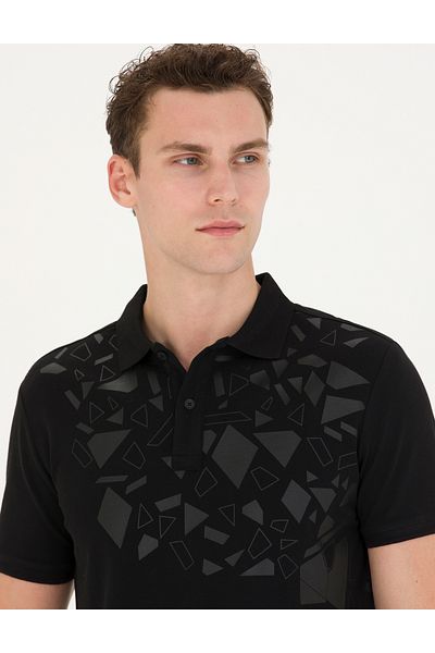 Pierre Cardin Μαύρο μπλουζάκι με λαιμόκοψη Polo Slim Fit 50273573-VR046