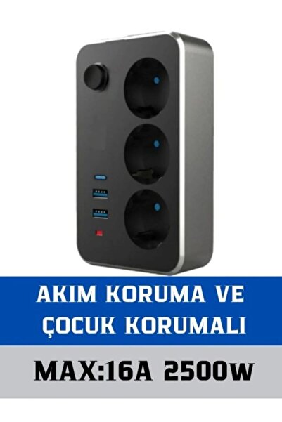 NEWSTORE HOME Akım Korumalı / 2 X Usb - 1 X Type-c Girişli / 3'lü Priz Uzatma...