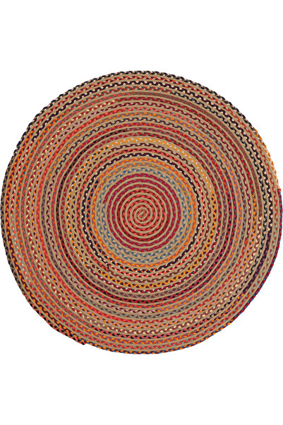 Cool Halı Luke 409 Renkli Yuvarlak Halı Paspas Bohem Örgü Hasır Kilim Dekorat...
