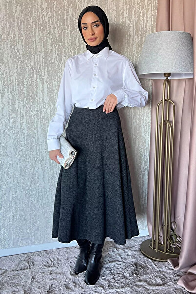 julude Black Butterfly Patterned Hijab Winter Skirt