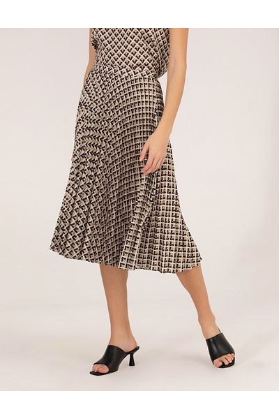 Pierre Cardin Black Patterned Pleated Midi Skirt 50269324-Vr046
