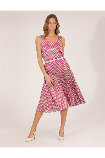 Pierre Cardin Pink Patterned Pleated Midi Skirt 50269324-Vr023