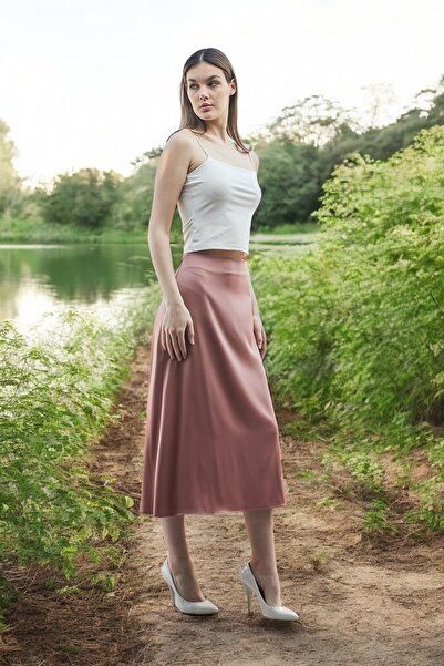 HAKKE Fusta din satin strălucitoare cu talie înaltă