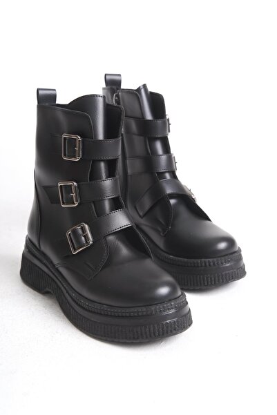 CZ London Kadın Kalın Tabanlı Bot Dekoratif Kemer Detaylı Fermuarlı Günlük Kadın Bot