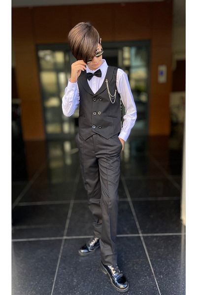 WENA KİDS Fiú fekete szmoking mellény ing csokornyakkendő öltöny szett