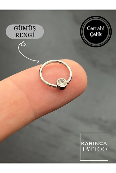 Karınca Piercing Gümüş Rengi Halka Taşlı Göğüs Ucu Nipple Helix Küpe Kıkırdak...