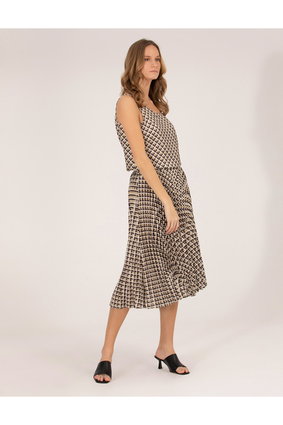 Pierre Cardin Siyah Desenli Pileli Midi Etek 50269324-VR046