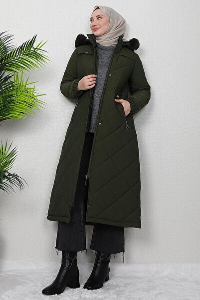 GİZ AGİYİM Χακί Καπιτονέ Παλτό - Mine