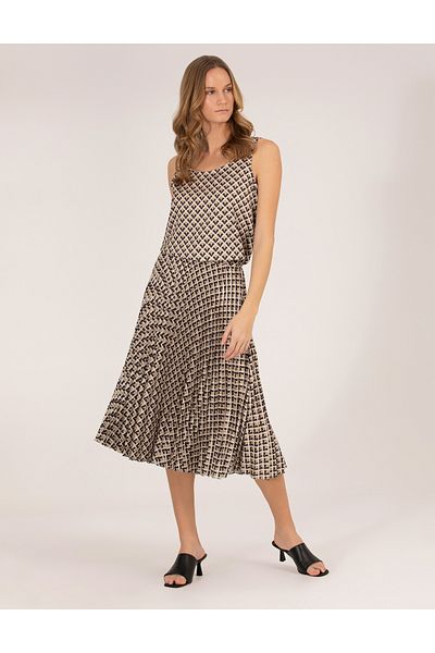 Pierre Cardin Black Patterned Pleated Midi Skirt 50269324-Vr046
