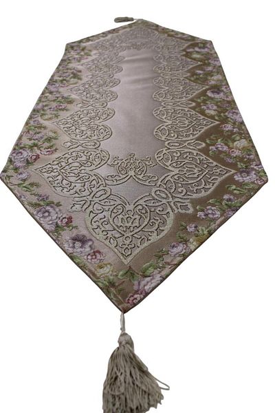 Believe Sueda Jacquard Woven Lurex Shiny Satin Silk Look Decorative Runner 45*110 Beige-Beige