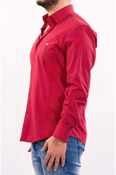 Mondo Kırmızı-Lacivert Çizgili Gömlek
