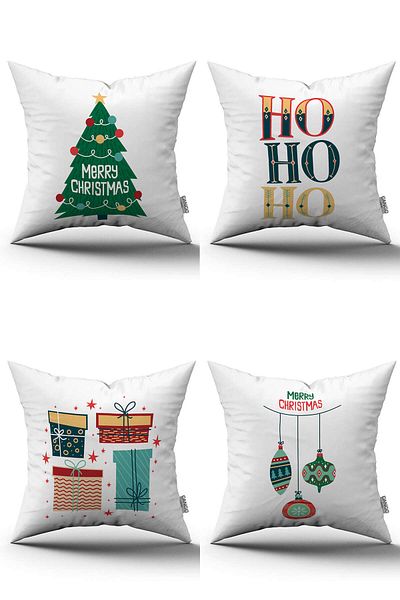 Cango Home Set de 4 huse de pernă cu tematică de Anul Nou alb multicolor ST-4kmbs167