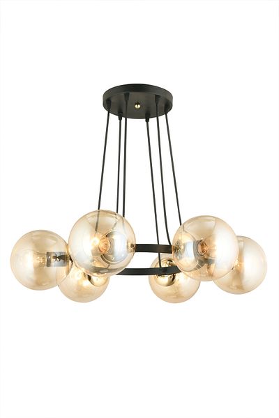 SONSUZ AYDINLATMA&AVİZE Infinite Black 6-Piece Ring Honey Globe Glass Modern Chandelier