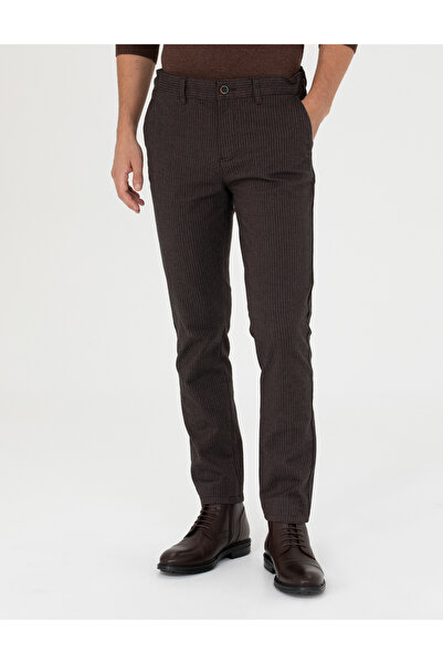 Pierre Cardin Kahverengi Slim Fit Çizgili Kanvas Pantolon 50278468-VR029