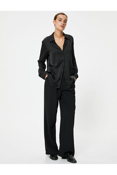 Koton Long Sleeve Satin Shirt - Buttoned and Standard Fit