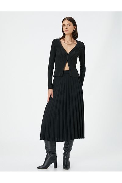 Koton Midi Pleated Skirt Normal Waist Zippered