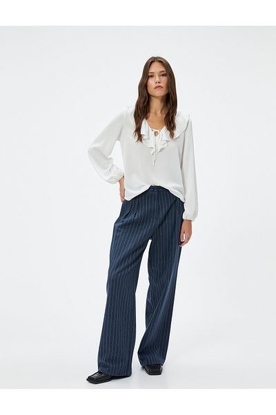 Koton Balloon Sleeve Blouse Frilly V-Neck with Tie Detail