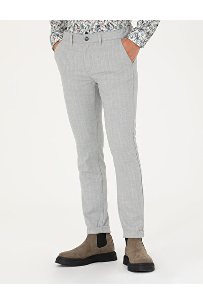 Pierre Cardin Gri Slim Fit Çizgili Kanvas Pantolon 50278471-VR024