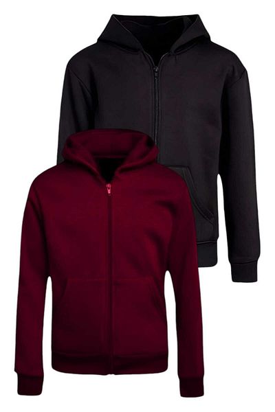Uniquerrs Set de 2 hanorace unisex din bumbac cu glugă și fermoar pentru copii