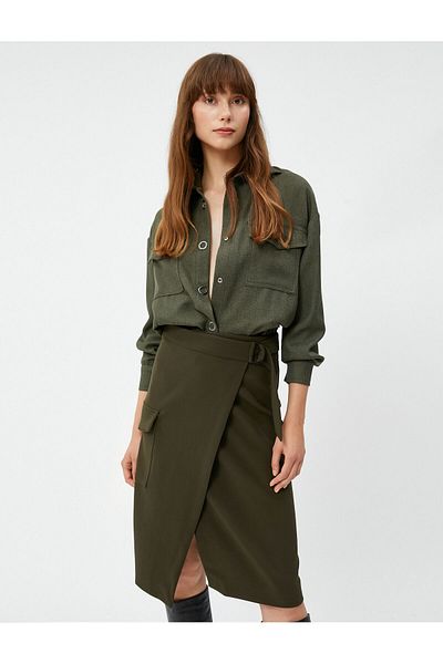 Koton Midi Cargo Skirt Pocket Detailed Wrap High Waist