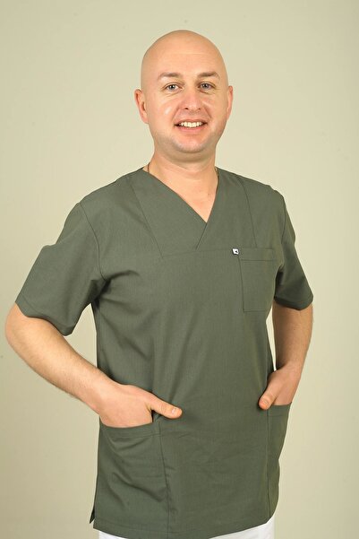 DENİZ İŞ Top pentru bărbați din lycra cu guler plic - verde kaki