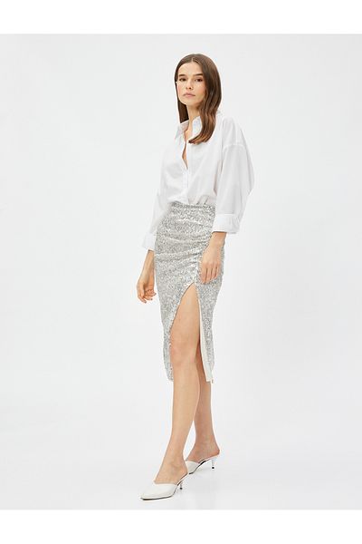 Koton Abendkleid Rock mit Pailletten und tiefem Schlitz