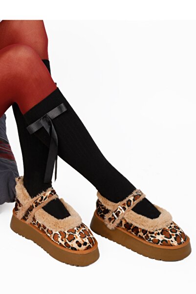 RENKLİBUTİK Women's Plush Ballet Shoes with Thick Sole Fur Inside