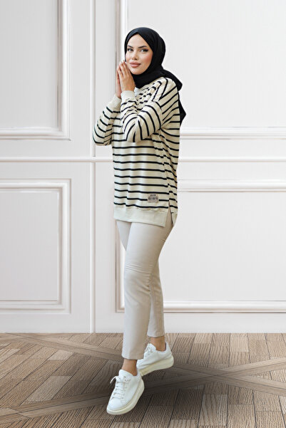 LumiDress ملابس الحجاب النسائية السوداء مخططة الحجاب سترة الحجاب البلوز