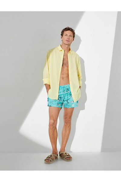 Koton Kurze Badeshorts mit Sommermotiv, Taillentasche zum Schnüren