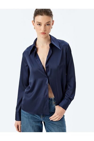 Koton Classic Lapel Long Sleeve Satin Shirt