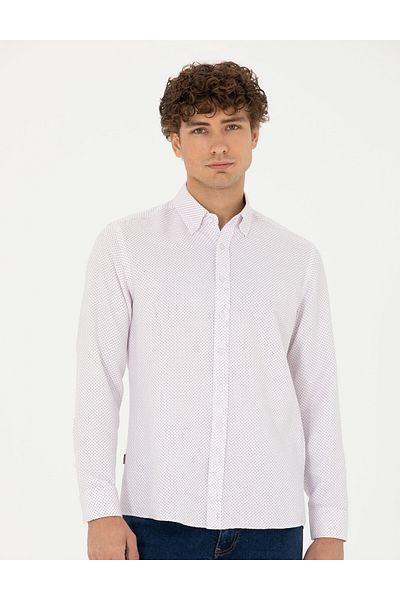 Pierre Cardin Βουργουνδία Slim Fit Μακρυμάνικο Πουκάμισο 50277450-VR014