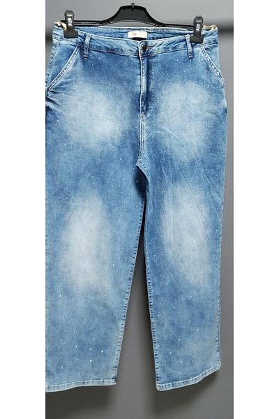AKŞEN GİYİM Denim Lycra Blugi de mărime mare Pantaloni Palazzo cu talie înaltă și detalii de piatră