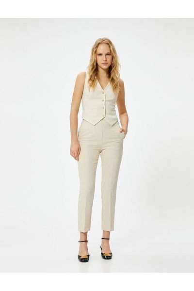 Koton Stoff Klassische Hose Hohe Taille Schmales Bein