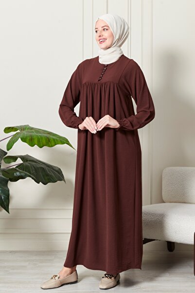 fistan Shirring Robadan Μπροστινά κουμπιά από ύφασμα βισκόζης Φόρεμα προσευχής για μητρικό φόρεμα