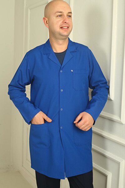 DENİZ İŞ Șorț pentru bărbați din țesătură alpaca cu guler cămașă lungă - Saks...