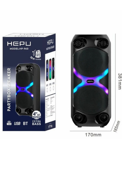 HDD HEPU HP 960 Taşınabilir Şarjlı Rgb Led Bluetooth Hoparlör 4 inc*2