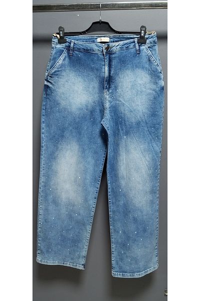 AKŞEN GİYİM Denim Lycra Blugi de mărime mare Pantaloni Palazzo cu talie înaltă și detalii de piatră