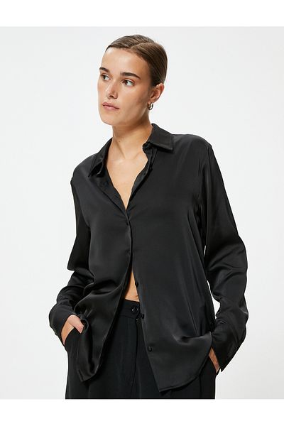 Koton Long Sleeve Satin Shirt - Buttoned and Standard Fit