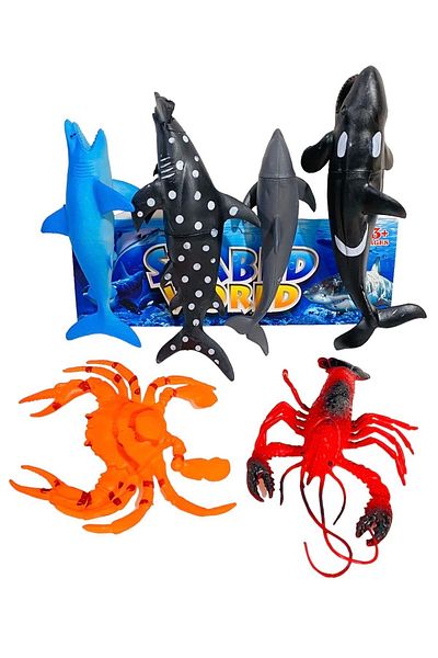 tmtoysandmore Sea Creatures Killer Whale Lobster Dolphin Hammer Shark Crab Set of 6
