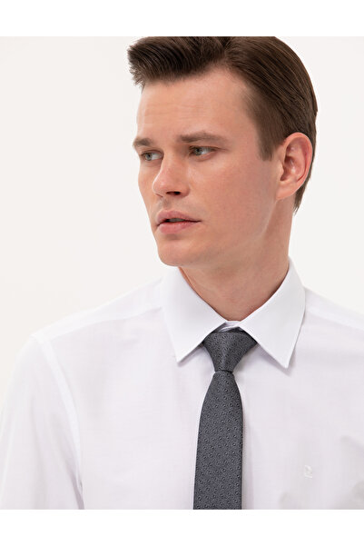 Pierre Cardin قميص أساسي أبيض بقصة ضيقة وأكمام طويلة 50277786 -VR013
