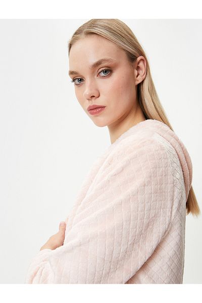 Koton Strukturierter Fleece-Bademantel mit Taillengürtel