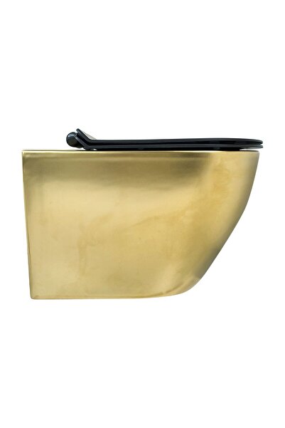 Genel Markalar Fıore Mat Gold Kanalsız Asma Klozet+Soft Kapa Wh-818+Cs-22