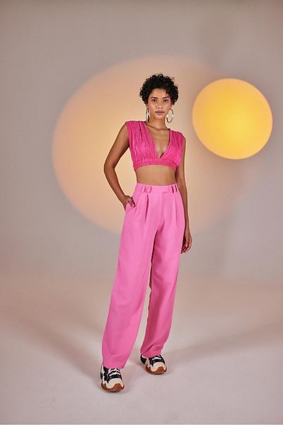HOLLY LOLLY Palasia-Hose aus Stoff mit hohem Bund im Palazzo-Schnitt, Rosa