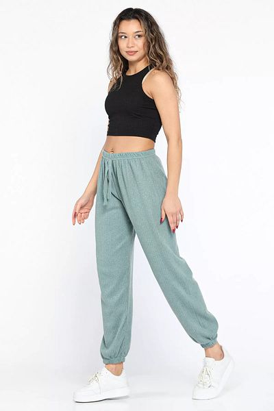 GÜLSELİ Mint Ribbed Elastic Trousers