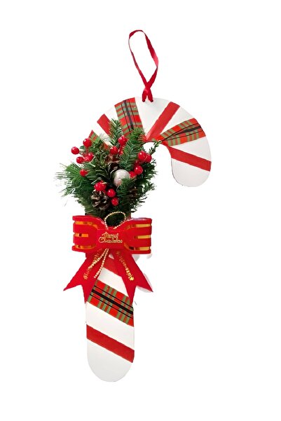 Showparty Yılbaşı Kapı Süsü Lüks Baston Çiçekli 50 cm