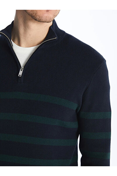 LC Waikiki LCWAIKIKI Classic Lacivert Dik Yaka Uzun Kollu Çizgili Erkek Triko Kazak