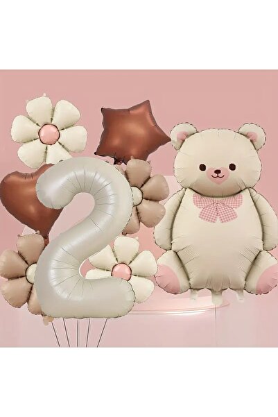 DÜVENCİ TİCARET Set de 8 bucăți de papion crem mat urs și număr 0-9 baloane