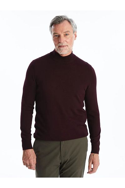 LC Waikiki Lcwaikiki Classic Burgundy Half Turtleneck Long Sleeve Men's Knitwear Sweater