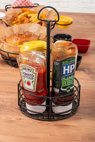 nazarium Bbq Mayonnaise Mustard Set with 1 Piece Sauce Stand - Cafe Restaurant Serving Stand